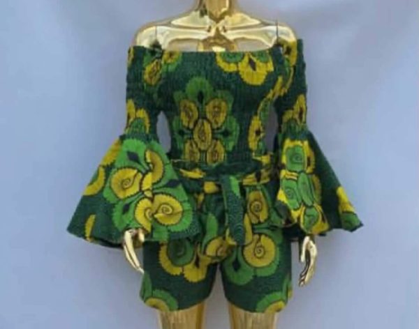 Suzan African Green Flowery Blouse and Shorts
