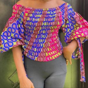 Multi-Colored African Puff Sleeve Top