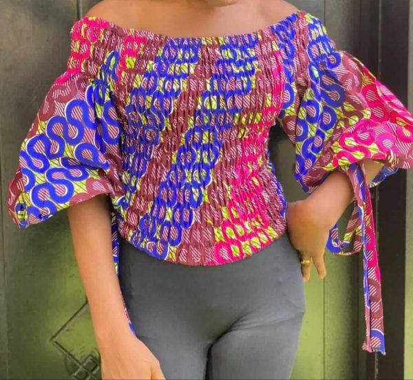 Multi-Colored African Puff Sleeve Top