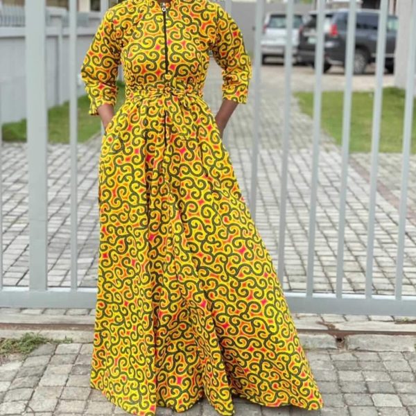 Kike African Long Mustard Yellow Dress