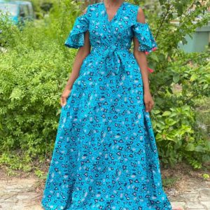 Muna African Blue Long Flowing Dress