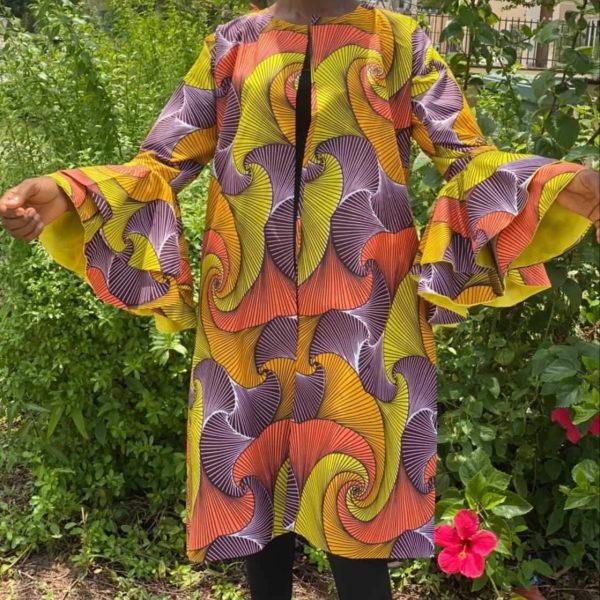 Multi-Color Double Flare Sleeve African Kimono