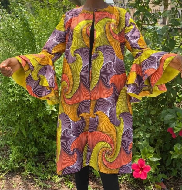 Multi-Color Double Flare Sleeve African Kimono