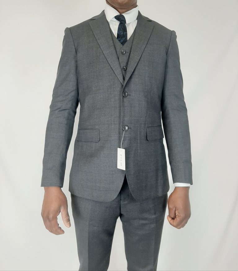 Men’s gray plaid suit three-piece with vest – JEVGLAM Canada