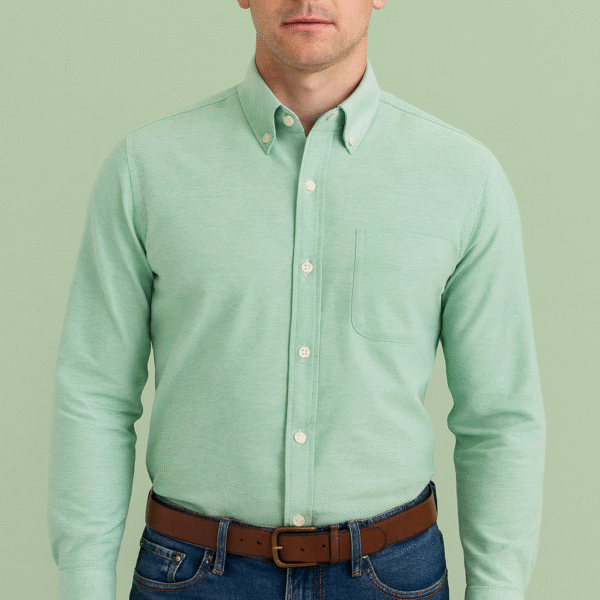 JEVGLAM Mint Green Oxford Button-Down Shirt for Men – Classic Long Sleeve Casual Elegance