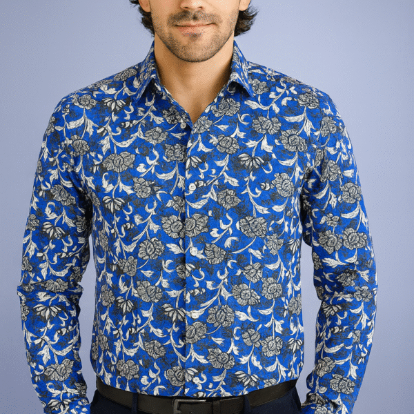 Royal Blue Floral Print Men’s Shirt