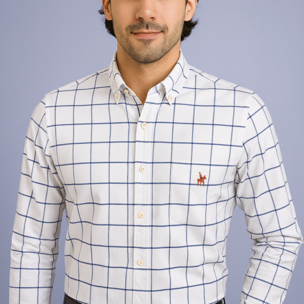 White and Navy Checkered Men’s Shirt