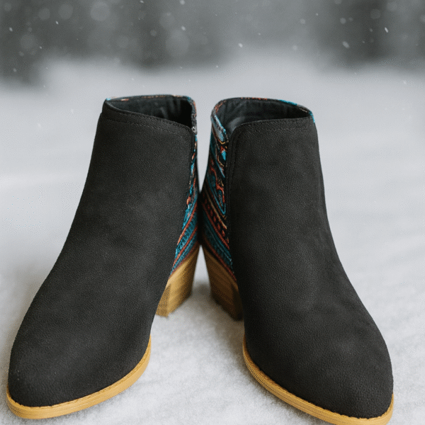 JEVGLAM Tribal Accent Black Suede Ankle Boots for Women