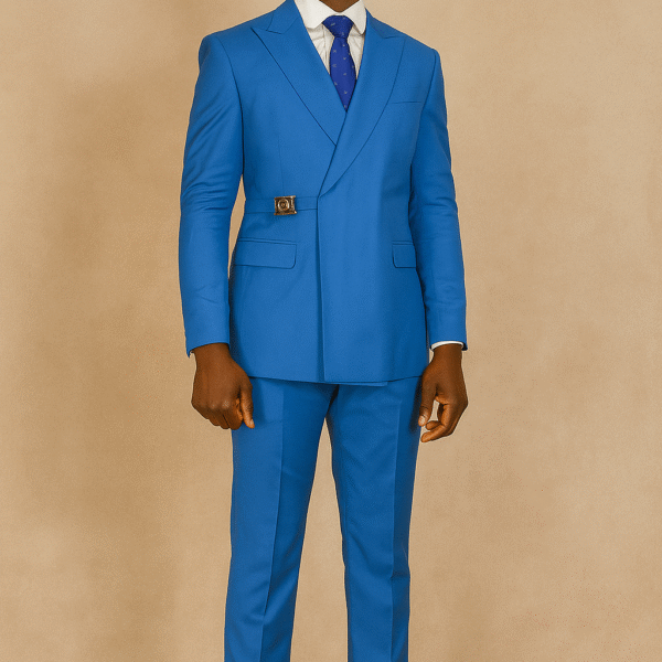 Double Vent Sky Blue Suit With Plate Lock