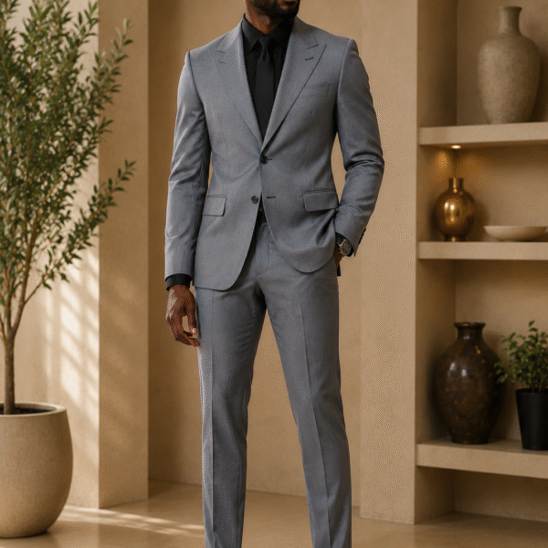 Premium Grey Peak Lapel Double Vent Men’s Suit