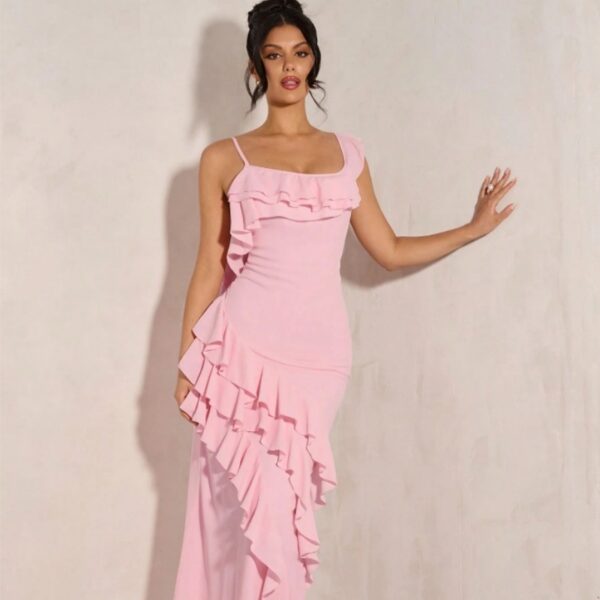 Womens Sexy Figure-hugging Flounce-strapped Dress