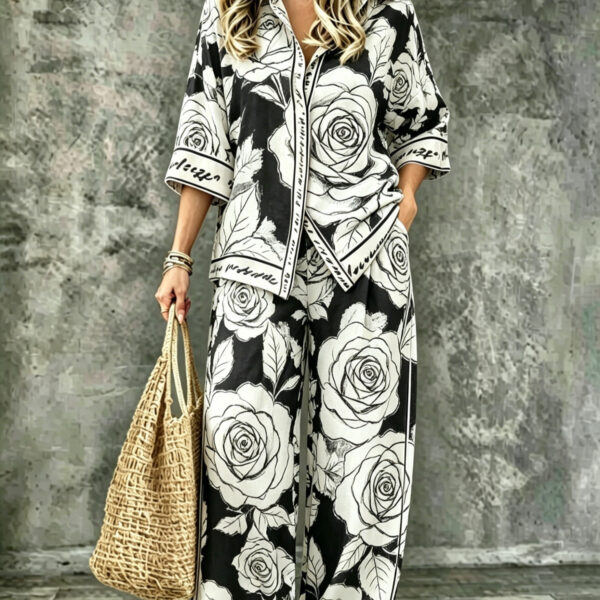 Womens Digital-Print SpringSummer Shirt Set