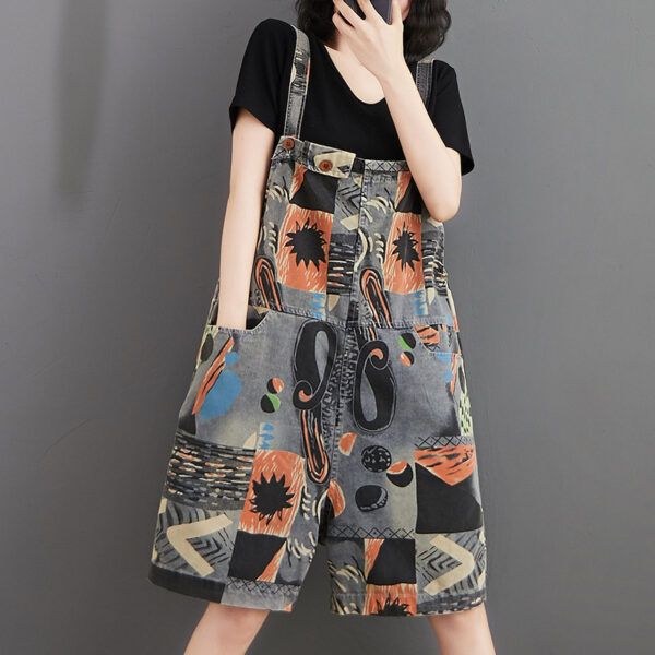 Summer Printed Denim Suspenders For Women